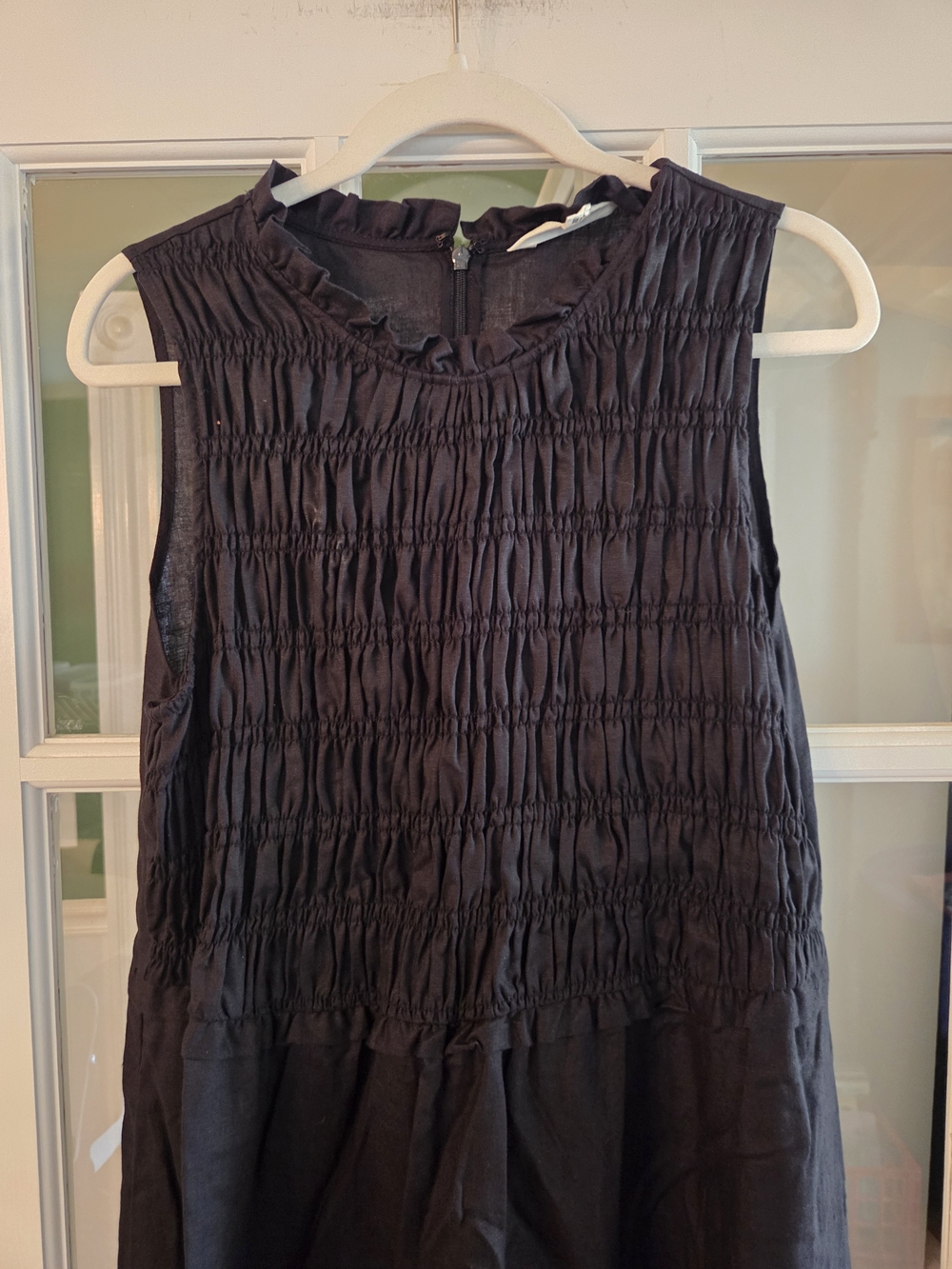 Boden Black Smocked Linen Midi Dress with Ruffle Hem - Size 14R - Picture 6 of 7